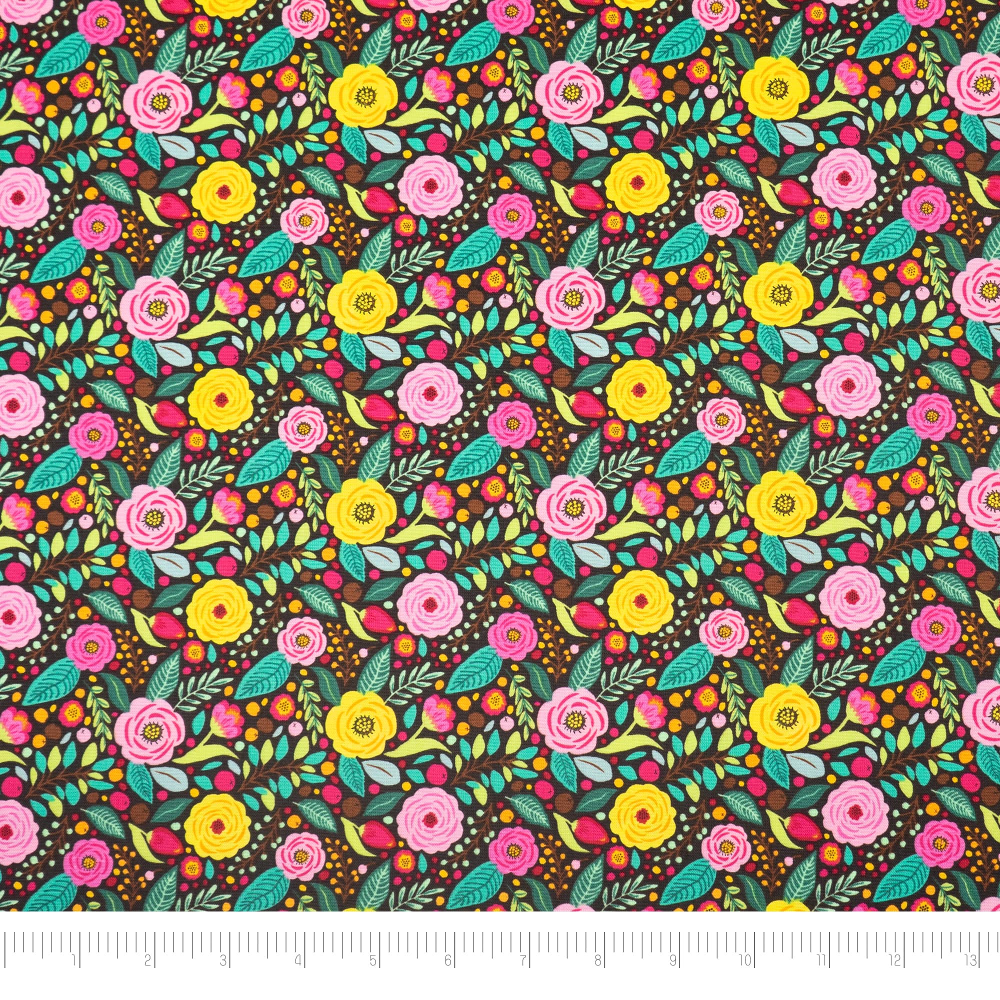 SINGER Modern Floral Black Cotton Fabric
